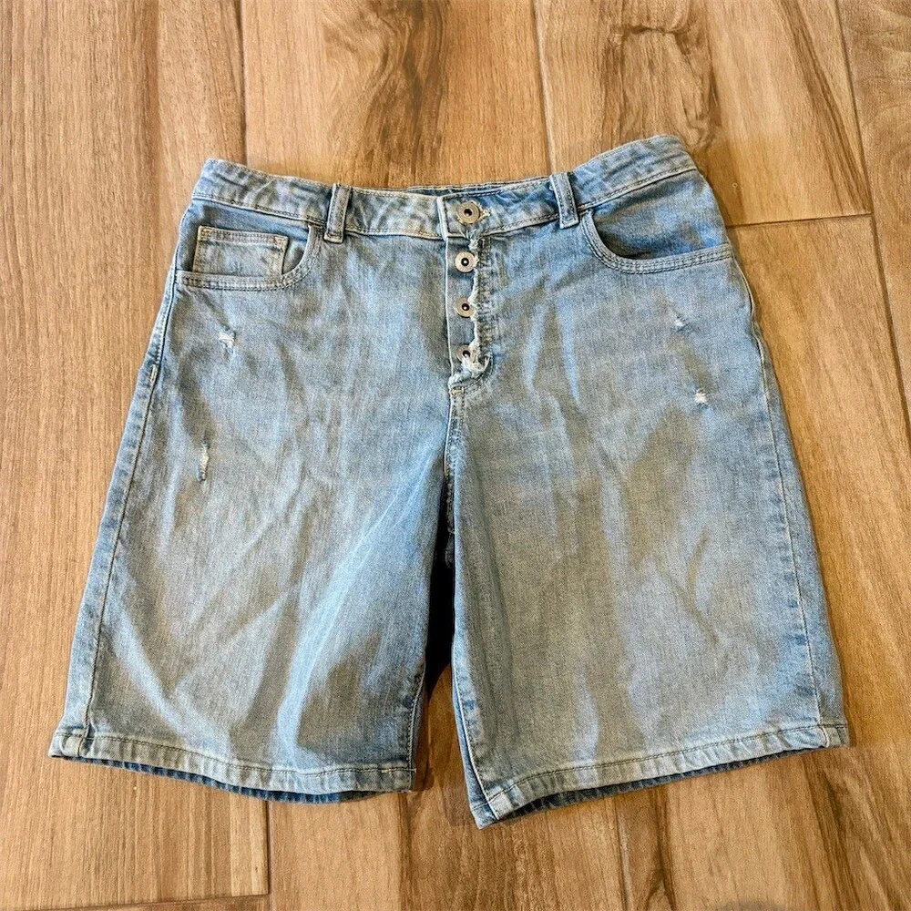 Art Class Girls Denim Shorts Size XL 14 Light Wash Distressed Button Fly